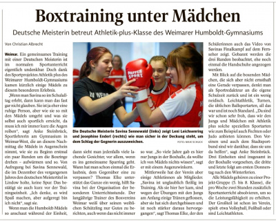 Boxtraining unter Mädchen (Maik Schuck, Thüringer Landeszeitung vom 11.02.2022)