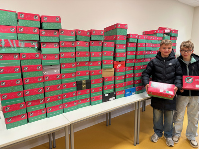 Gepackte Schuhkartons am Humboldt-Gymnasium (BRA, November 2025)